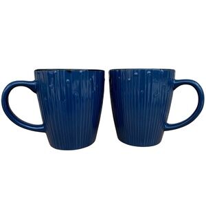 California Pantry 2 Set Ceramic Blue Black Ribbed Design Large Coffee Tea Mugs